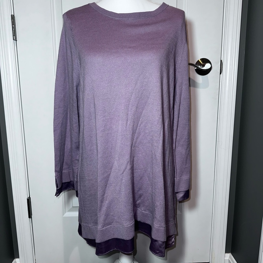 Chico’s Purple Knit Tunic Top Sheer Hem Long Sleeve Size 3